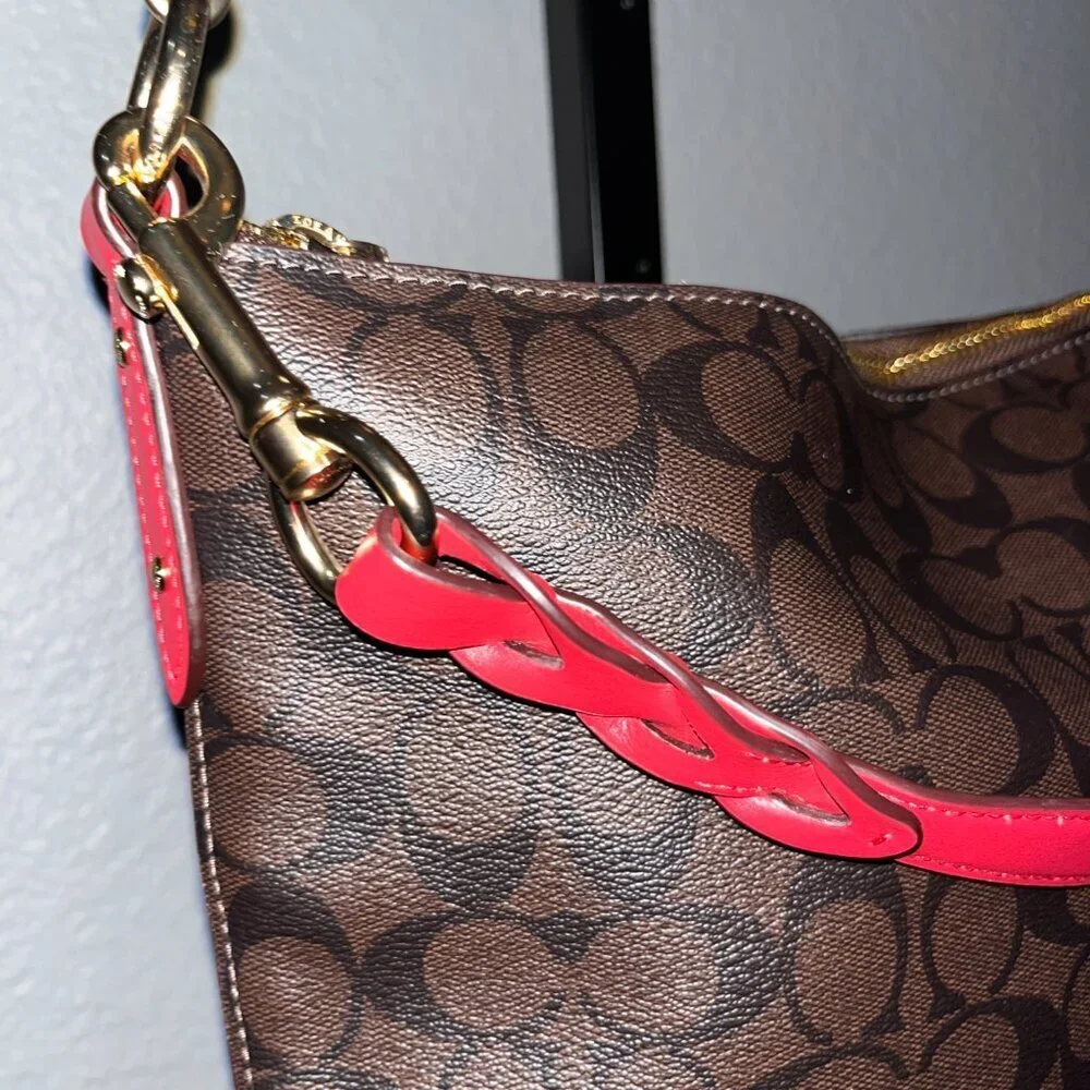 COACH ABBY DUFFLE SHOULDER & CROSSBODY STRAP BROWN SIGNATURE & RED NWOT 12